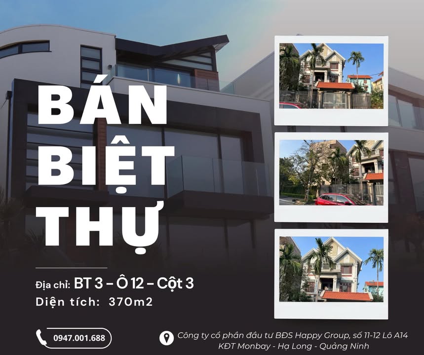 Biệt thự Cột 3, Hồng Hải, Hạ Long 370m² - Sổ đỏ chính chủ, giá thương lượng!