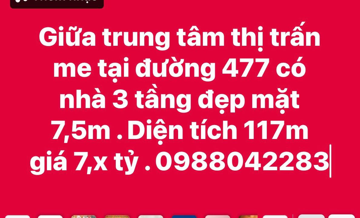 Nhà 3 tầng mặt tiền 7,5m tại thị trấn Me, Ninh Bình - Giá 7 tỷ