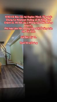 Căn hộ Duplex 70m² tại Chung Cư Newtown Hiệp Bình Chánh - Giá 2 tỷ TL
