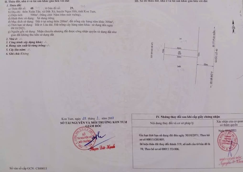 Đất thổ cư 500m² tại Đăk Xú, Ngọc Hồi - Giá chỉ 1 tỷ VND, cơ hội đầu tư tuyệt vời!