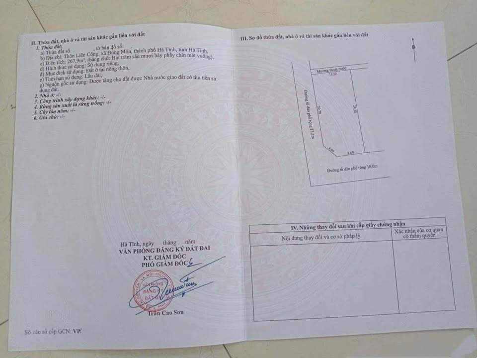 Đất 2 mặt tiền khu quy hoạch Liên Công, Trần Phú, Hà Tĩnh 267.9m² giá 3 tỷ - Lô góc thoáng đẹp!