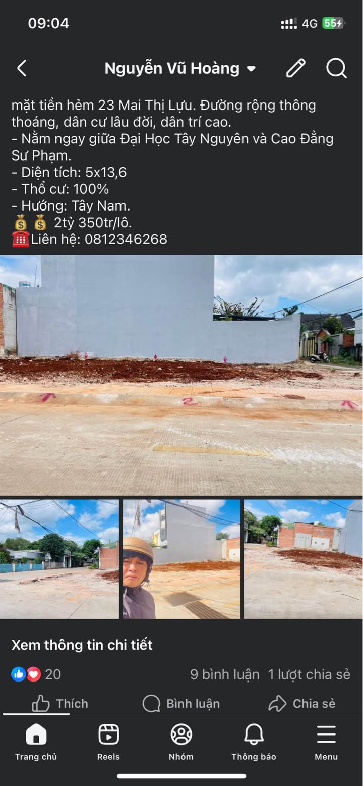 Đất thổ cư tại Hẻm 23 Mai Thị Lựu, Buôn Ma Thuột 68m² giá 2.35 tỷ - Đầu tư sinh lời tốt!