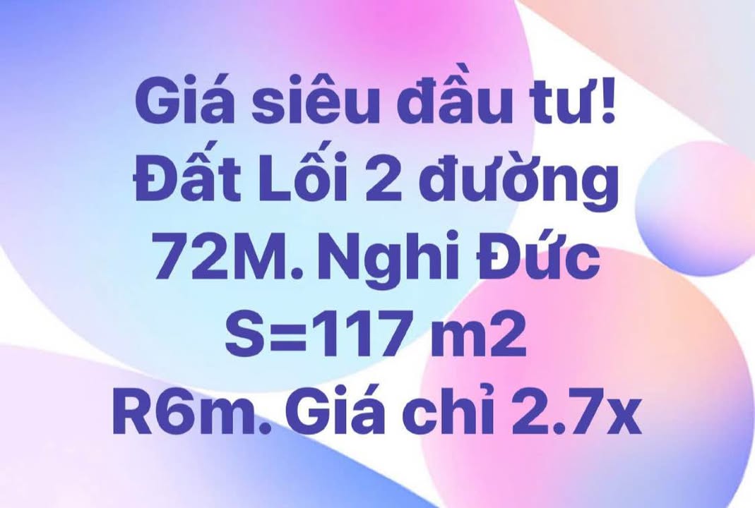 Đất nền Nghi Đức, đường 72M, 117m² giá 2.7 tỷ - Đầu tư bền vững!