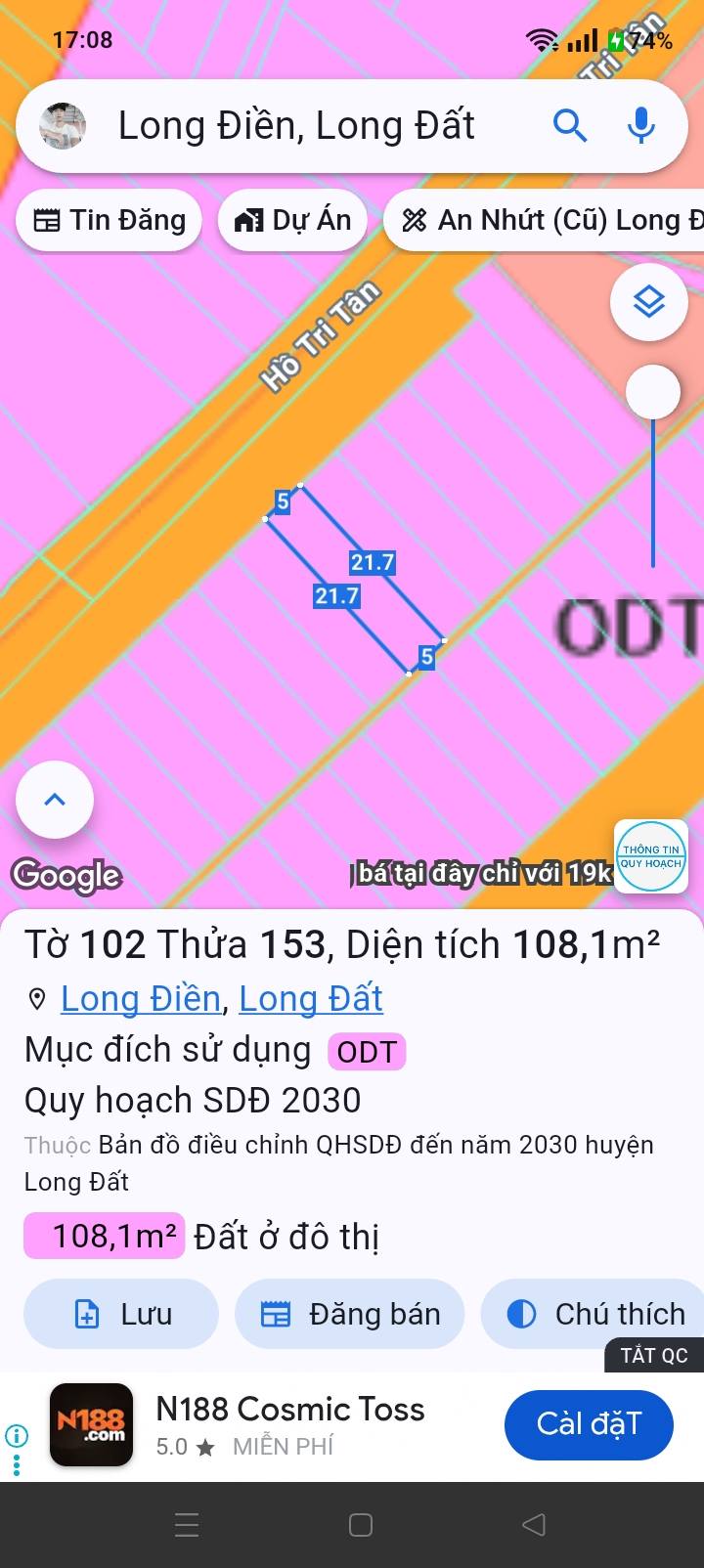 Đất nền mặt tiền Hồ Tri Tân Long Điền 108m² giá 2 tỷ - Cơ hội đầu tư hấp dẫn!