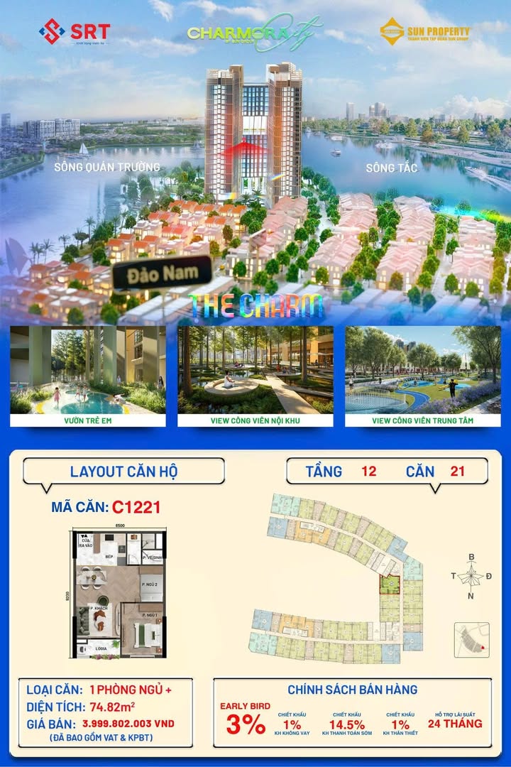 Căn hộ The Charm Hà Đông 69.84m² giá 3.99 tỷ - View nội khu tuyệt đẹp