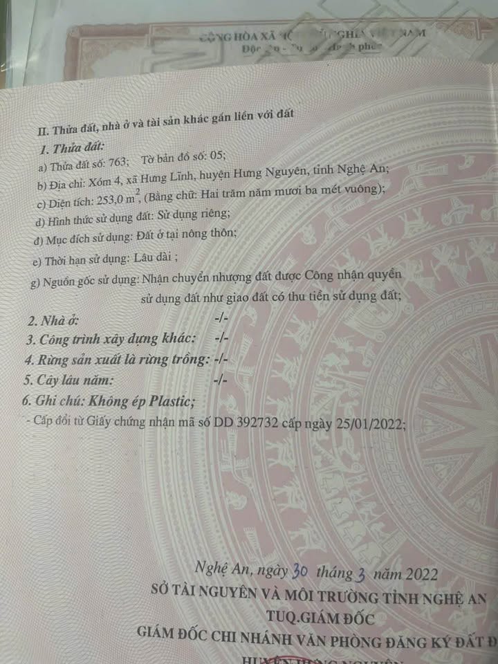 Đất xóm 4, xã Hưng Lĩnh, huyện Hưng Nguyên, 253m² - Giá chỉ 2 tỷ!