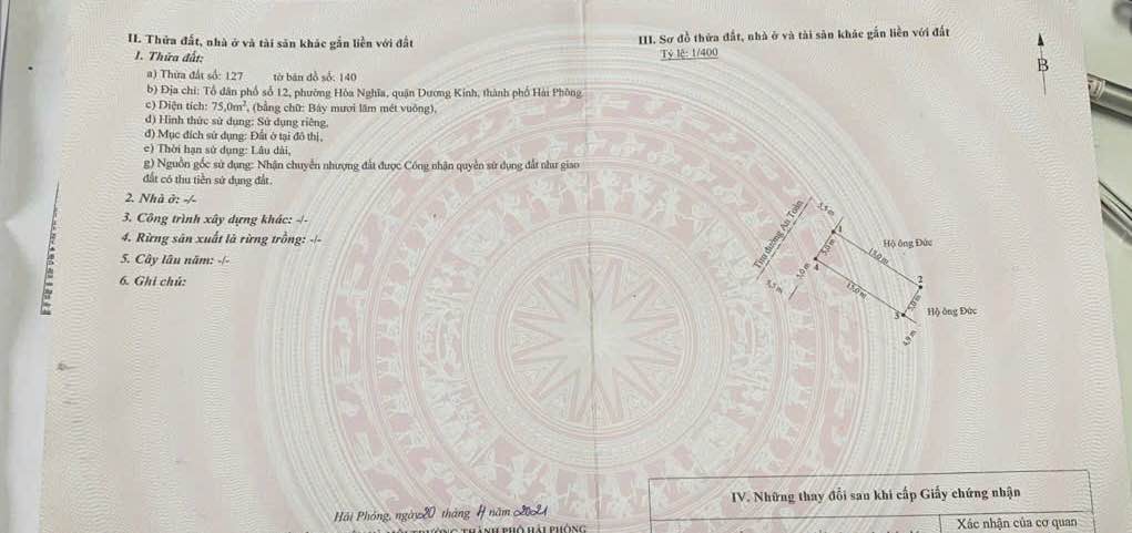 Bán đất phân lô khu Hòa Nghĩa, Dương Kinh 75m² giá 2.4 tỷ - Mặt đường rộng 10m, sổ đỏ chính chủ!