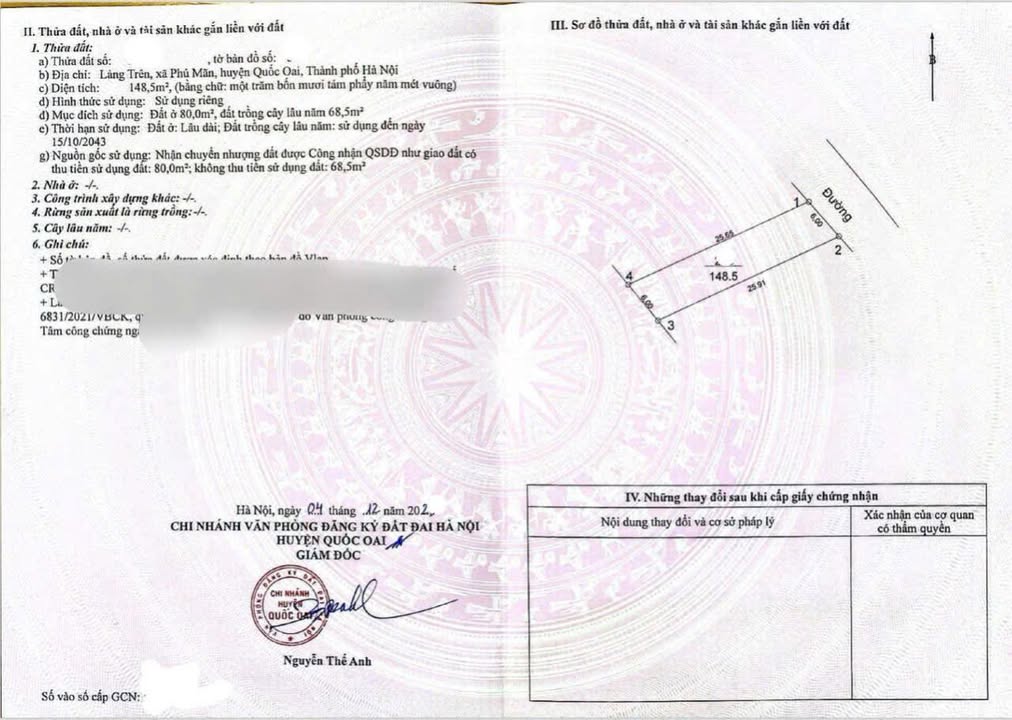 Đất nền 148.5m² Phú Mãn, Quốc Oai - Mặt tiền 6m, sổ hồng chính chủ