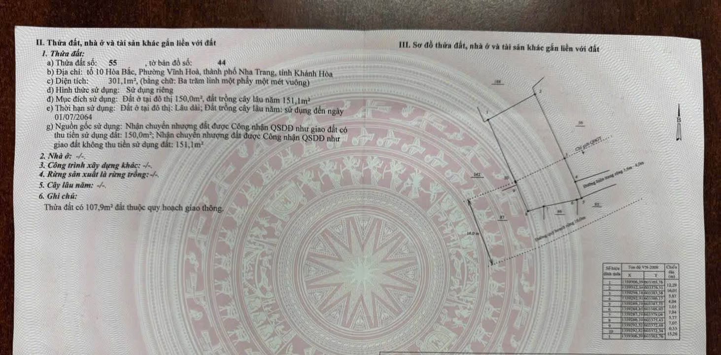 Đất Vĩnh Hòa Nha Trang 301,1m² giá 10,6 tỷ - Tiềm năng đầu tư cao!