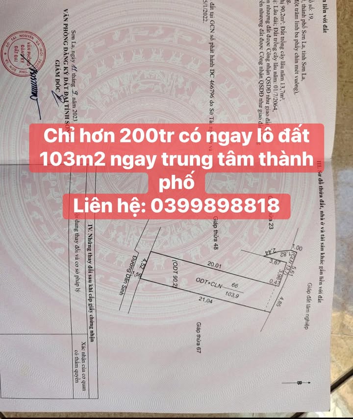 Đất thổ cư tại tổ 7, Chiềng Lề, Sơn La 100m² giá chỉ 200 triệu - Vị trí trung tâm đắc địa!