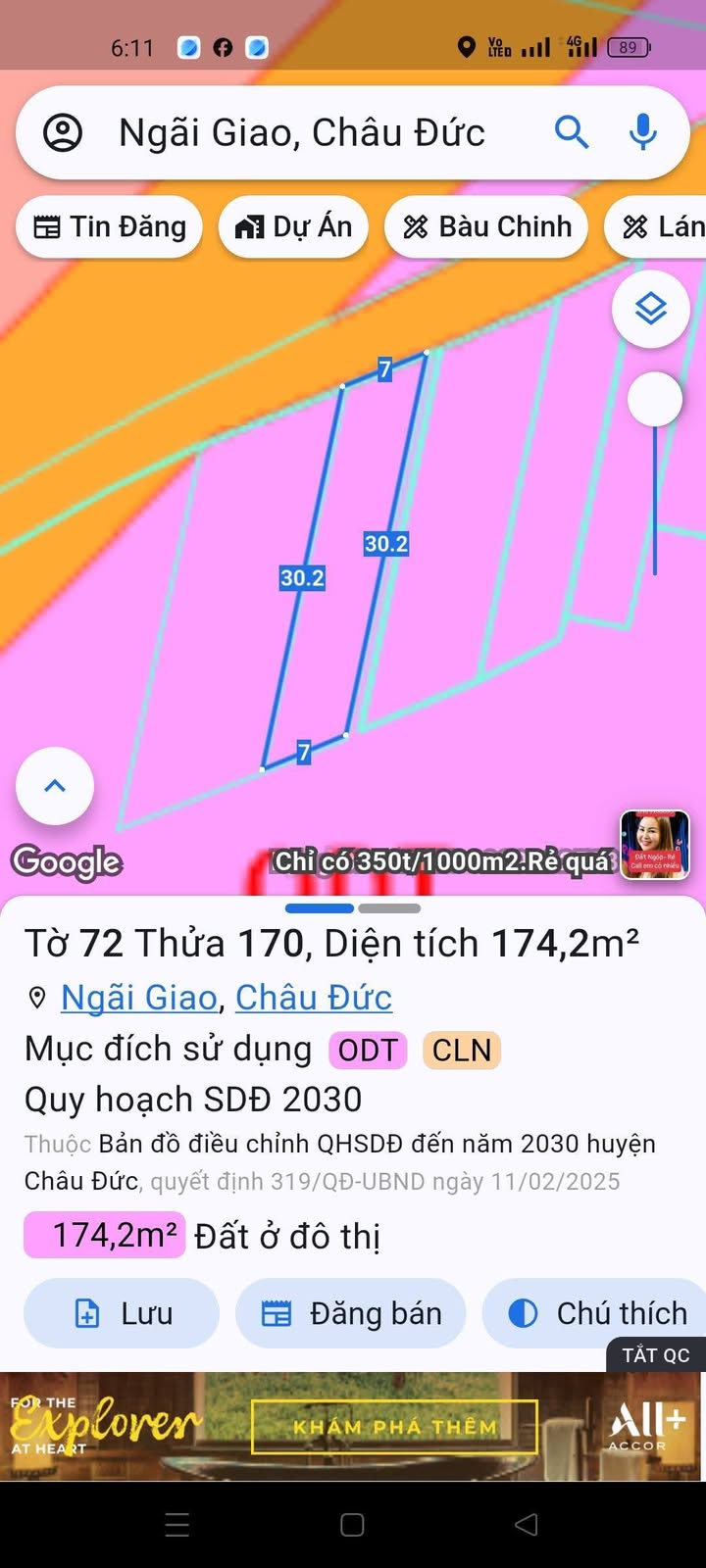 Đất thổ cư Ngãi Giao Châu Đức 270m² giá 1.25 tỷ - Tiềm năng đầu tư sinh lời!