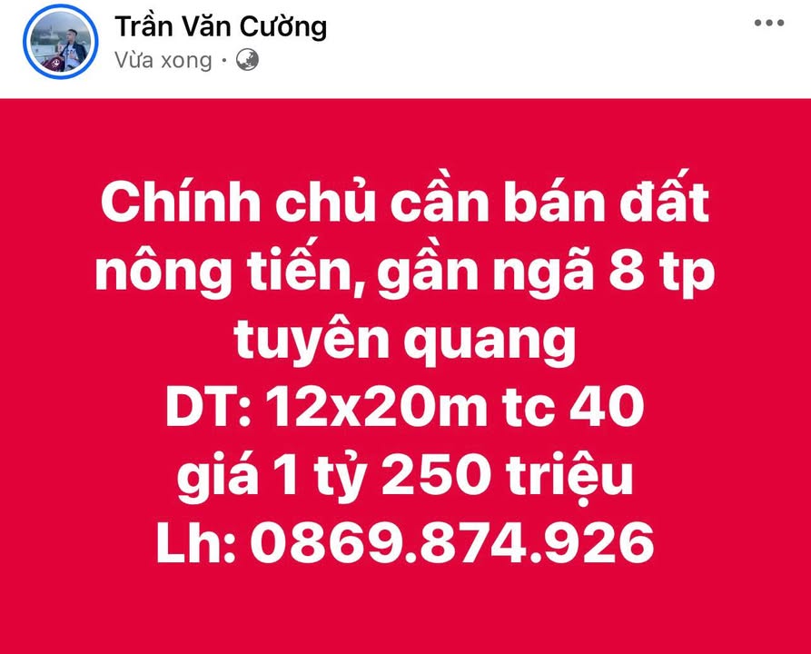 Đất nông nghiệp Nông Tiến, Tuyên Quang 240m² giá 1.25 tỷ - Đầu tư sinh lời ngay!