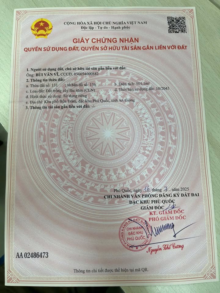 Đất mặt tiền Bến Tràm Phú Quốc 501m² - Sổ đỏ chính chủ, đầu tư sinh lời!