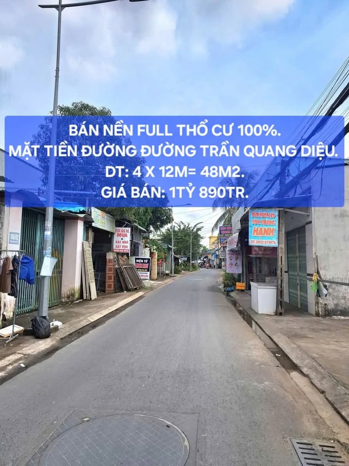 Đất nền thổ cư 100% đường Trần Quang Diệu, Bình Thủy, 48m² - Giá chỉ 1.89 tỷ VND!