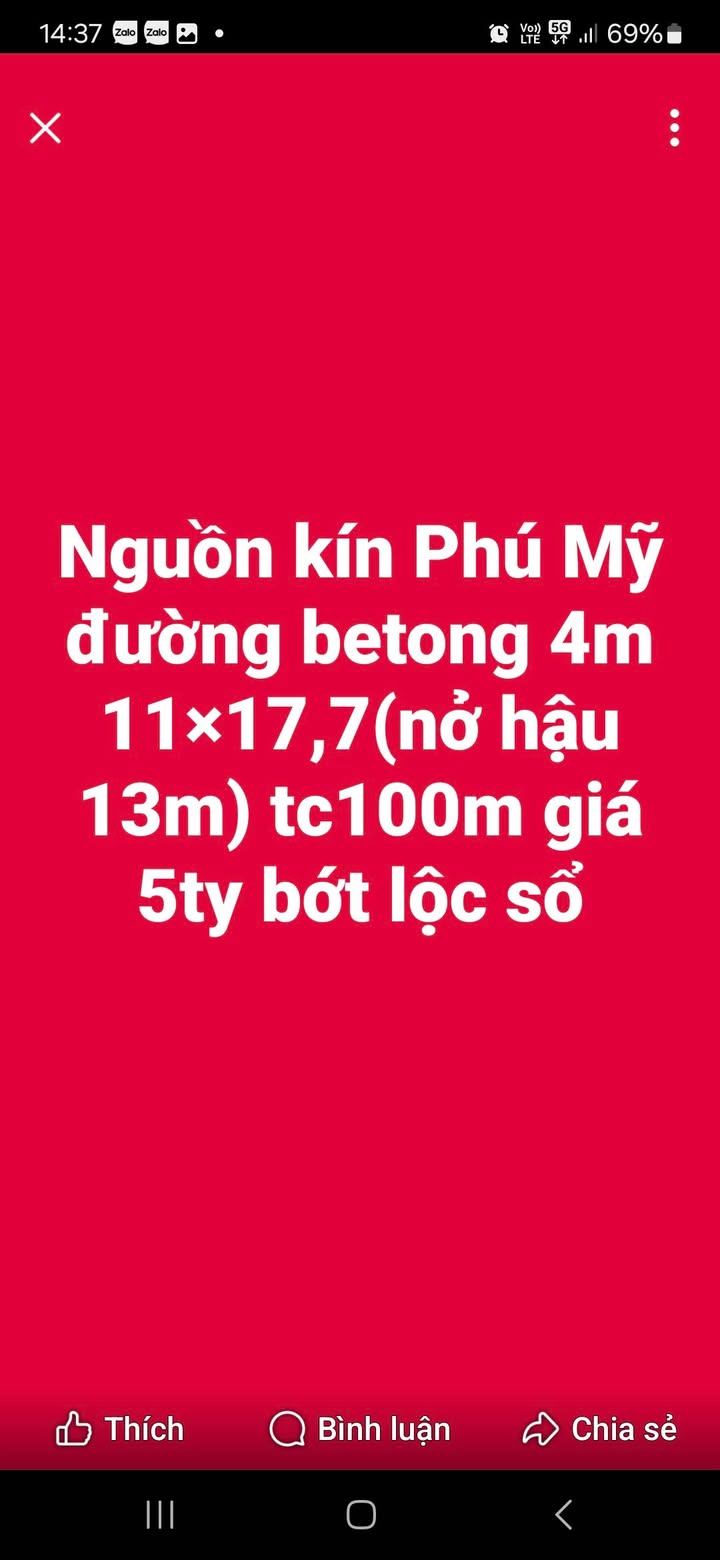 Đất nền Phú Mỹ Thủ Dầu Một 195m² giá 5 tỷ - Sổ đỏ chính chủ, bớt lộc nhẹ!