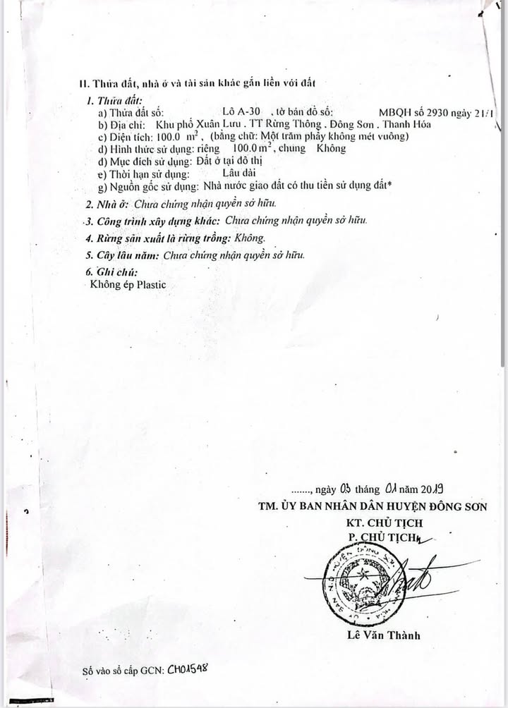 Đất nền chính chủ tại thị trấn Rừng Thông, Đông Sơn 100m² - Pháp lý rõ ràng, giá thương lượng!
