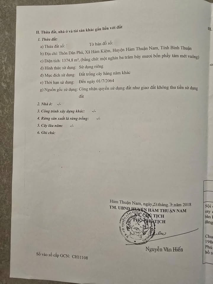 Đất mặt tiền đường nhựa xã Hàm Kiệm 1375m² giá 2.2 tỷ - Cơ hội đầu tư hấp dẫn!