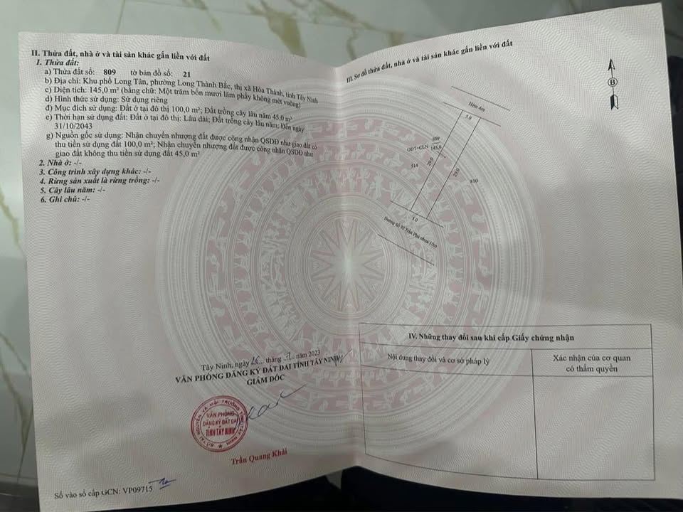 Đất nền 145m² tại Hòa Thành, Tây Ninh - Giá chỉ 1.2 tỷ, sổ đỏ chính chủ!