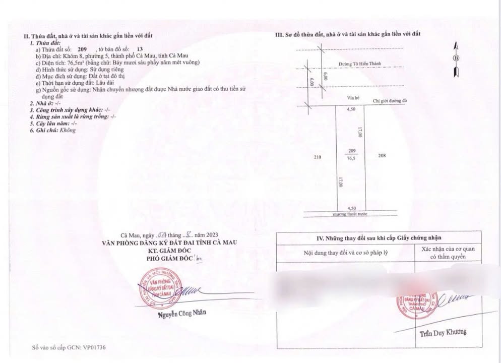 Đất nền mặt tiền đường Tô Hiến Thành, Cà Mau 76,5m² - Giá tốt, đầu tư sinh lời!