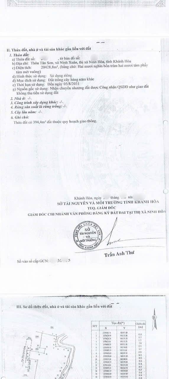 Bán đất nông nghiệp Ninh Hòa 20.428m² giá 45.143 tỷ - Cơ hội đầu tư lý tưởng!