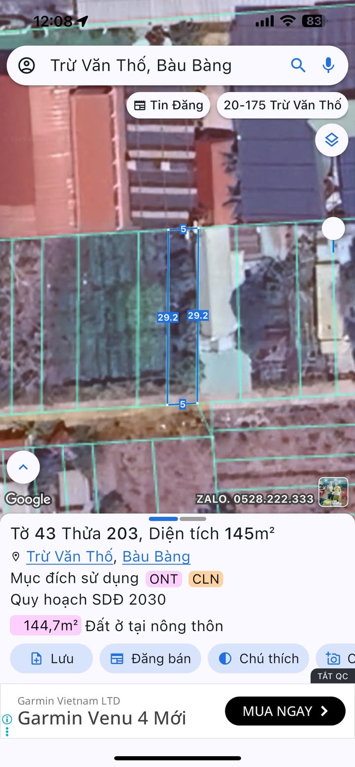 Đất thổ cư 145m² tại Trừ Văn Thố, Bàu Bàng - Giá đầu tư hấp dẫn!