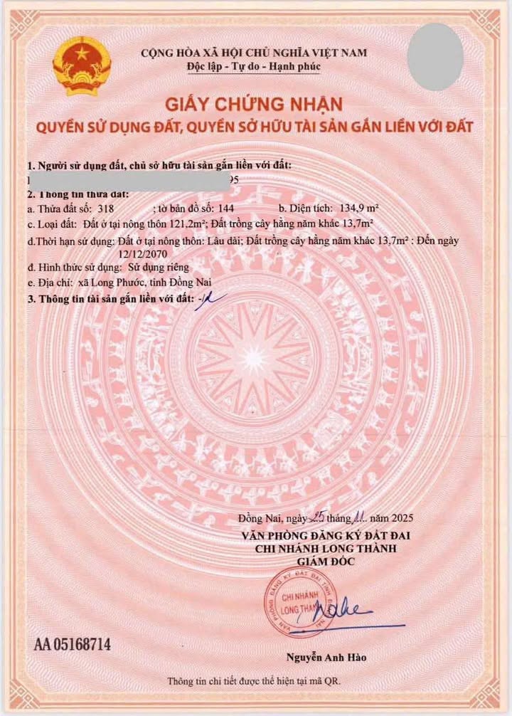 Đất thổ cư Long Phước 135m² giá 950 triệu - Sổ đỏ chính chủ, đường nhựa xe hơi