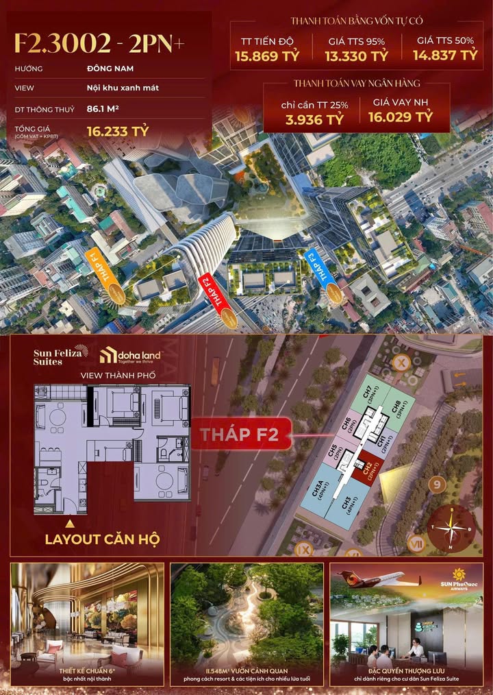 Căn hộ Sun Feliza Suites Bắc Từ Liêm 86m² giá 13.33 tỷ - Hướng Đông, đầy đủ tiện ích!