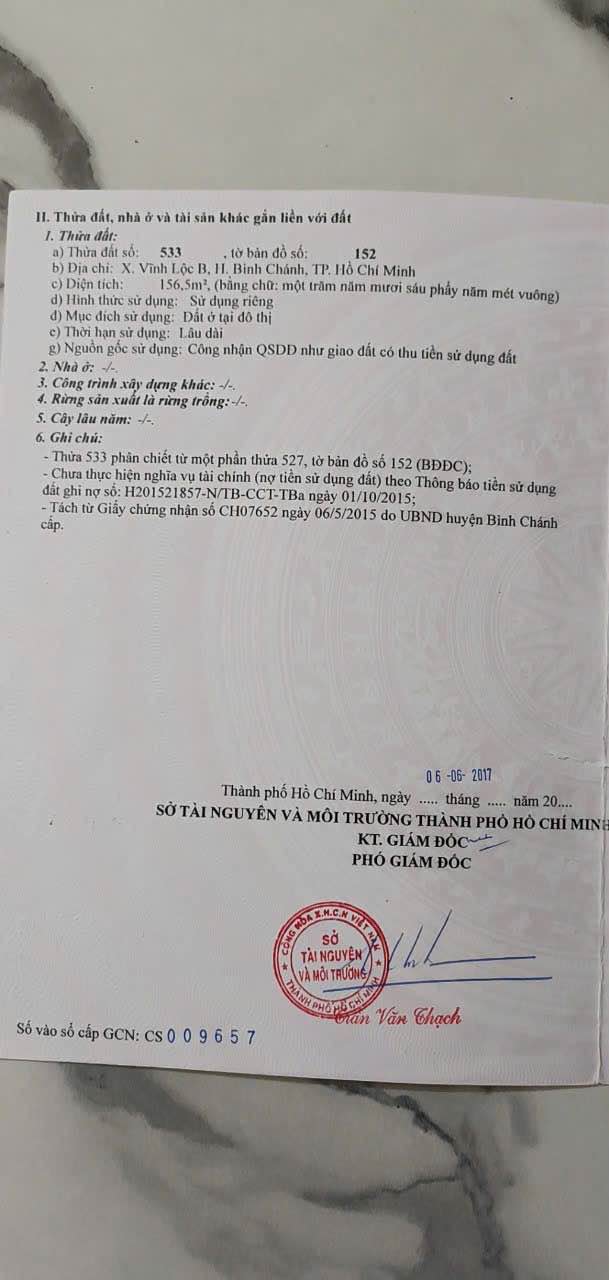 Đất sổ hồng riêng 156m² tại Vĩnh Lộc B, Bình Chánh - Giá 5 tỷ thương lượng!