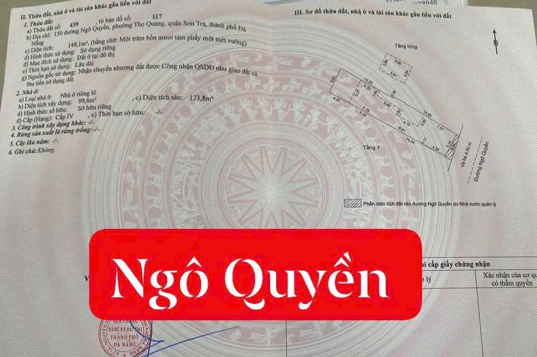 Đất mặt tiền đường Ngô Quyền, quận Sơn Trà, 148m² giá 8 tỷ - Đầu tư sinh lời cao!