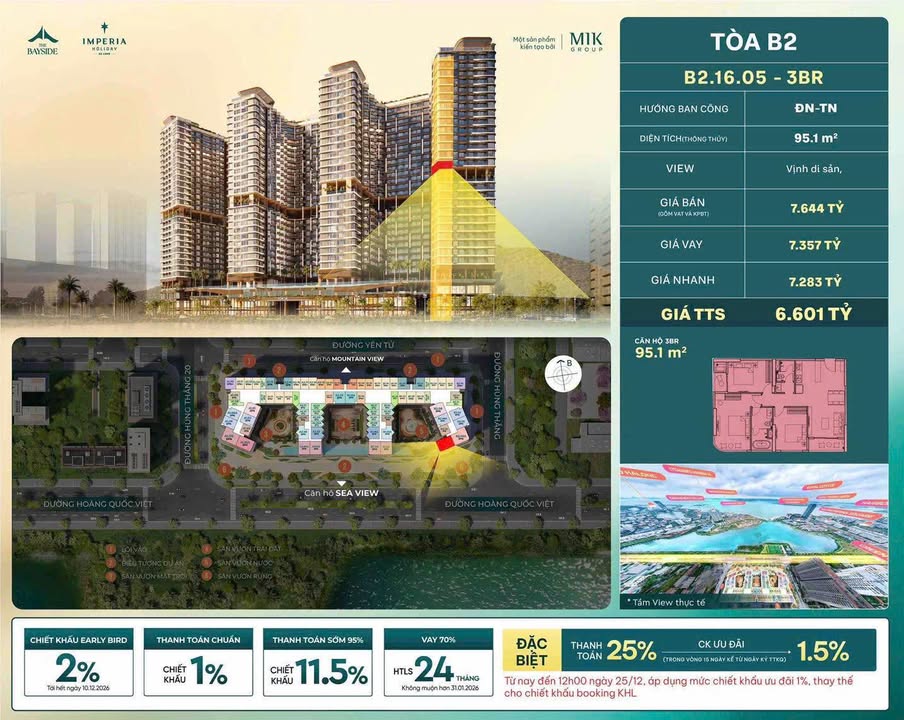 Căn hộ 3PN Tòa B2 Imperia Hạ Long 95m² giá 6.601 tỷ - View Vịnh Di sản tuyệt đẹp!