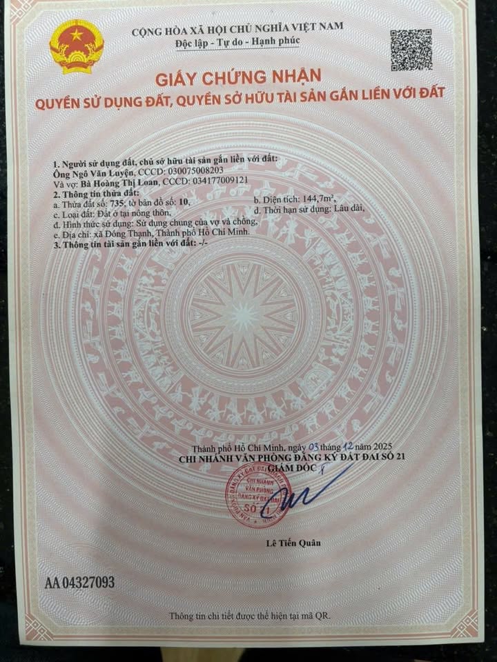 Đất nền Hóc Môn 144m² giá chỉ 3.3 tỷ - Sổ hồng chính chủ!