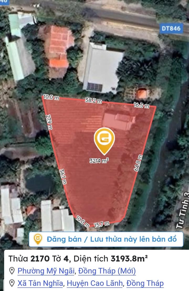 Đất thổ cư xã Tân Nghĩa (Mỹ Ngãi) 1000m² giá 850 triệu - Cơ hội đầu tư hấp dẫn!