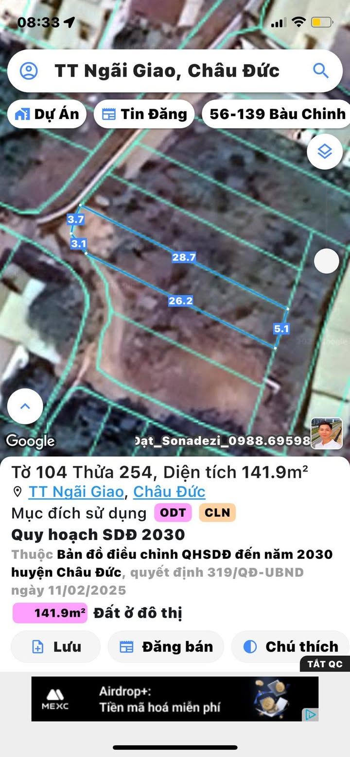 Đất nền Ngãi Giao Châu Đức 143m² giá 1.25 tỷ - Đầu tư lý tưởng!