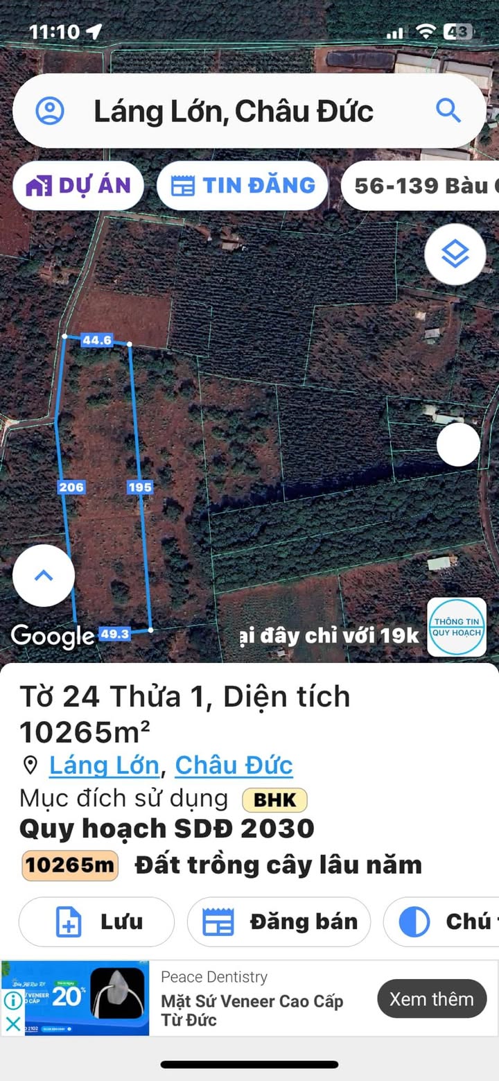 Đất Láng Lớn Châu Đức 90.000m² giá 8.4 tỷ - Mặt tiền đường nhựa đẹp