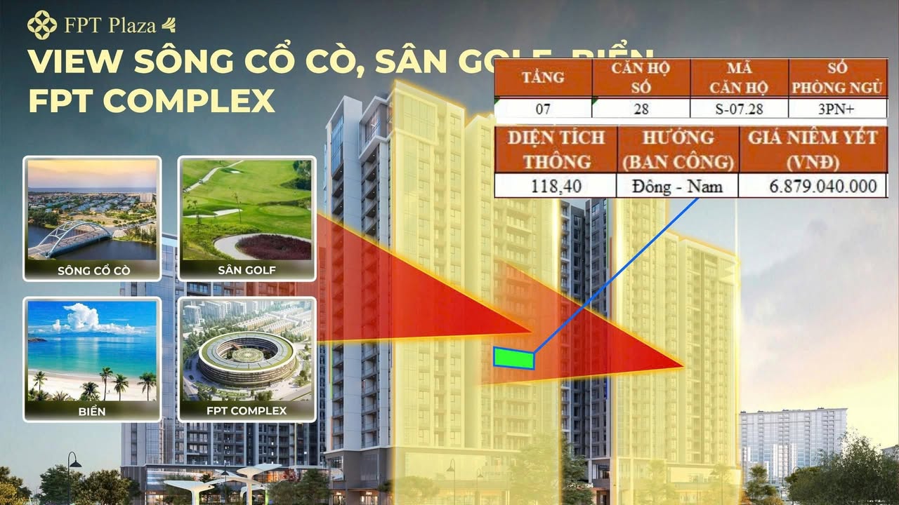 Căn hộ FPT Plaza Đà Nẵng 118m² giá thỏa thuận - Hướng Đông Nam thoáng mát!