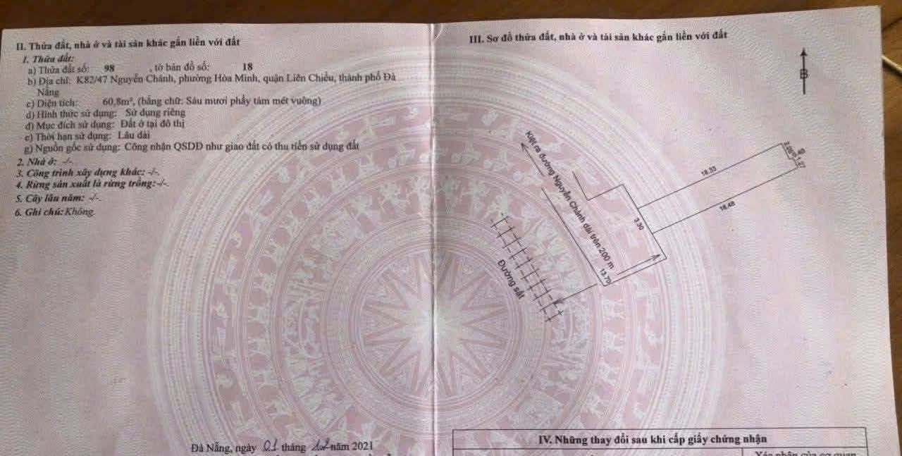 Đất nền đường Nguyễn Chánh, Liên Chiểu 60.8m² giá 1.8 tỷ - Sổ đỏ chính chủ, vị trí đẹp!