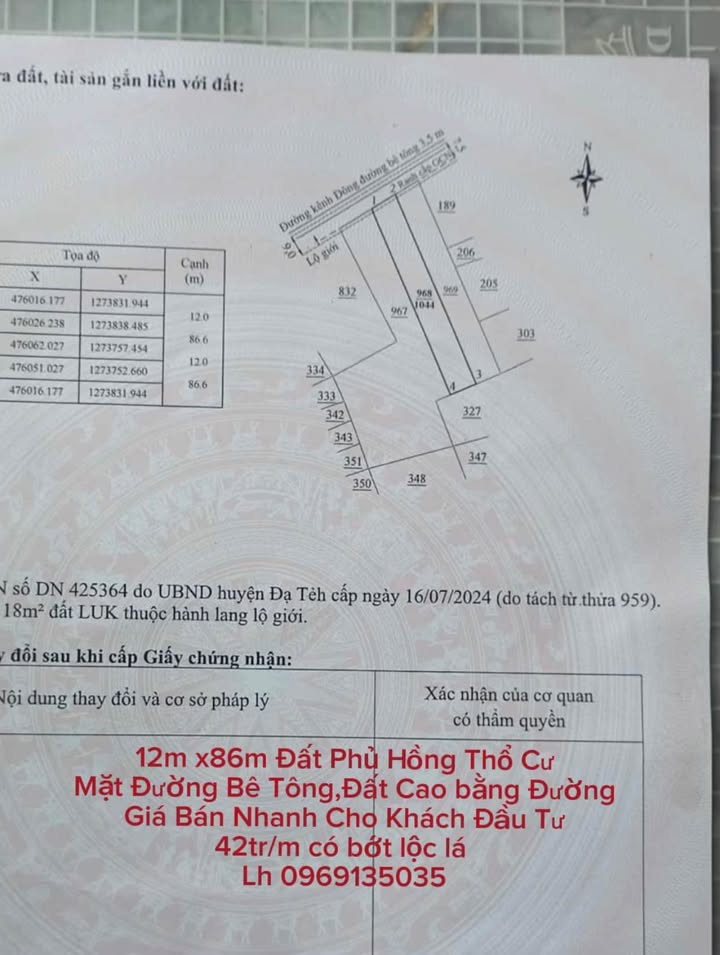 Đất thổ cư Triệu Hải, Đạ Tẻh 1044m² giá 500 triệu - Đầu tư sinh lời ngay!