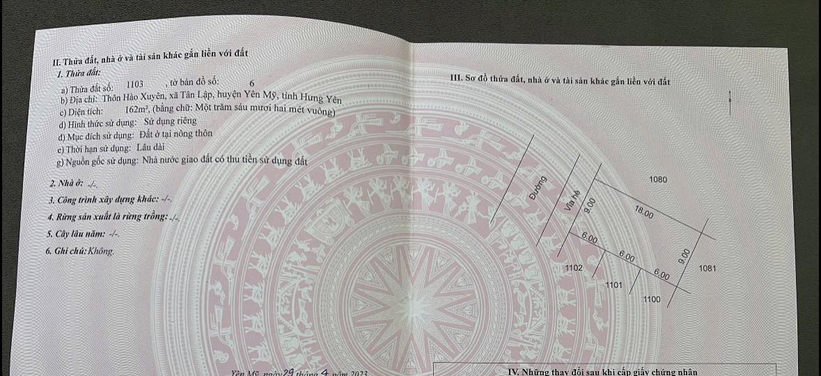 Đất thổ cư Tân Lập, Yên Mỹ 162m² giá 6 tỷ - Pháp lý an toàn, đầu tư sinh lời!