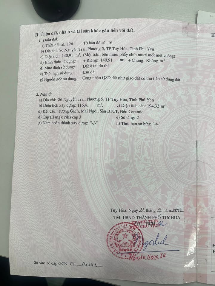 Nhà mặt tiền 86 Nguyễn Trãi, Tuy Hòa 141m² giá 13 tỷ - Vị trí vàng cho kinh doanh!