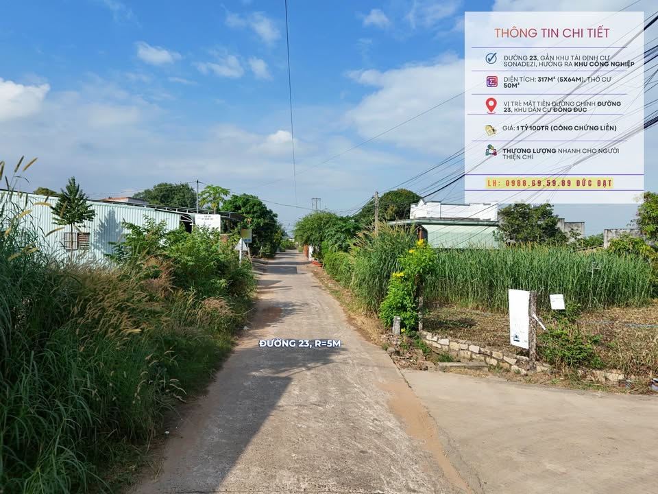 Đất nền 317m² đường 23, Suối Nghệ - Giá 1.1 tỷ, hướng ra KCN!