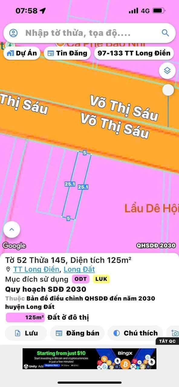 Đất mặt tiền kinh doanh Võ Thị Sáu, Long Điền 125m² giá 3.55 tỷ - Cơ hội đầu tư tuyệt vời!