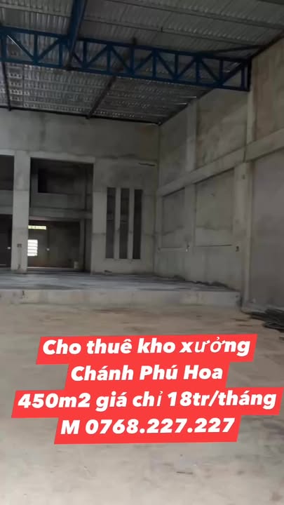 Kho xưởng cho thuê tại Chánh Phú Hòa 450m² giá 18 triệu - Không gian lý tưởng cho doanh nghiệp!