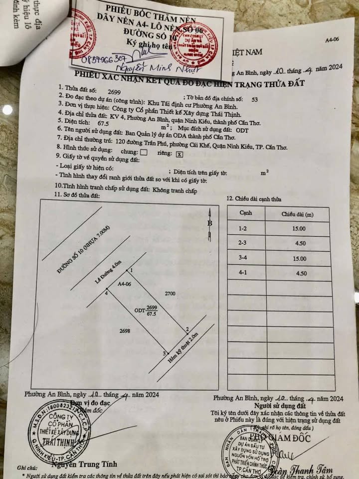 Đất nền đường số 10, phường An Bình, quận Ninh Kiều - Giá 2,5 tỷ, hướng Bắc, pháp lý đầy đủ!