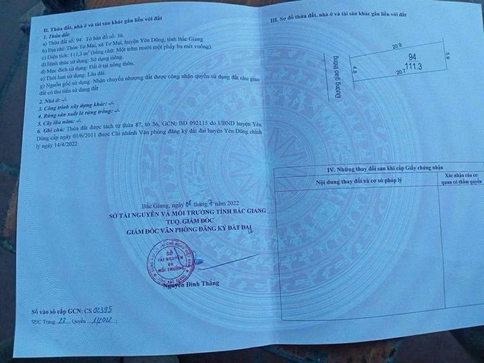 Đất thổ cư Tư Mại Bắc Giang 111,3m² - Mặt tiền gần 5m, giá thỏa thuận!