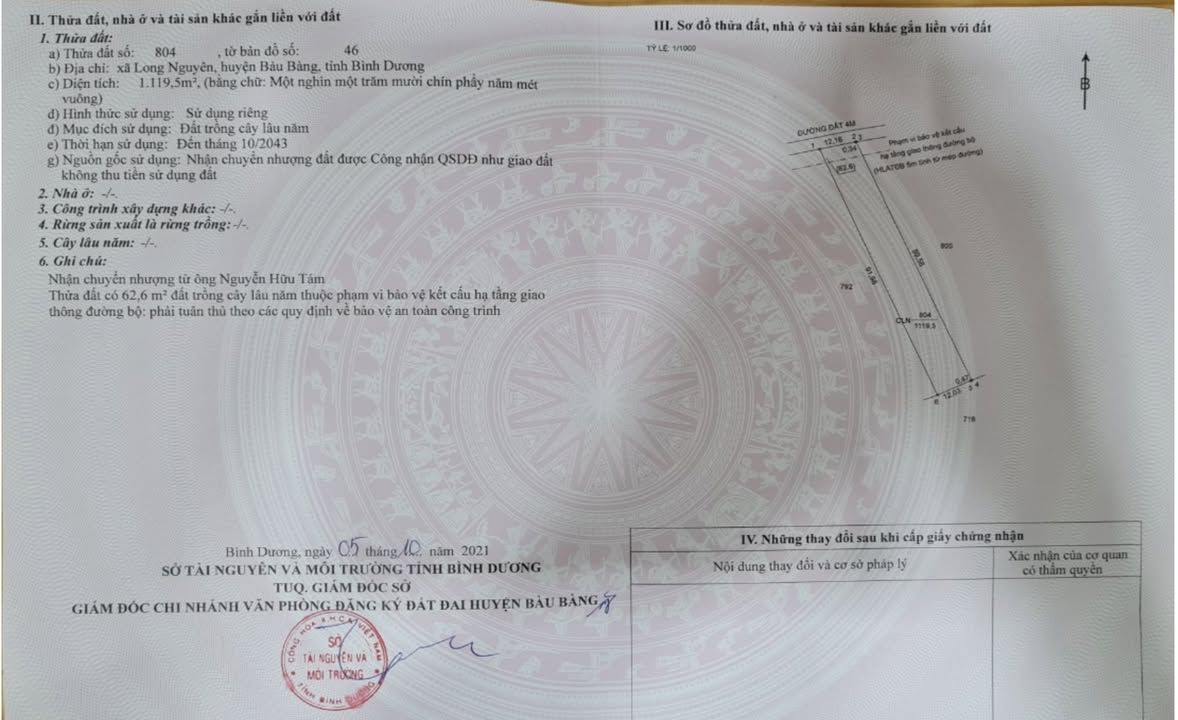 Đất Long Nguyên Bàu Bàng 1.119,5m² giá 1,3 tỷ - Đầu tư sinh lời hấp dẫn!