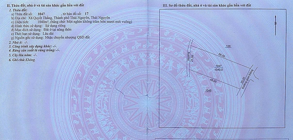 Đất mặt tiền 20m tại phường Quyết Thắng, 1040m² - Cơ hội đầu tư tuyệt vời!