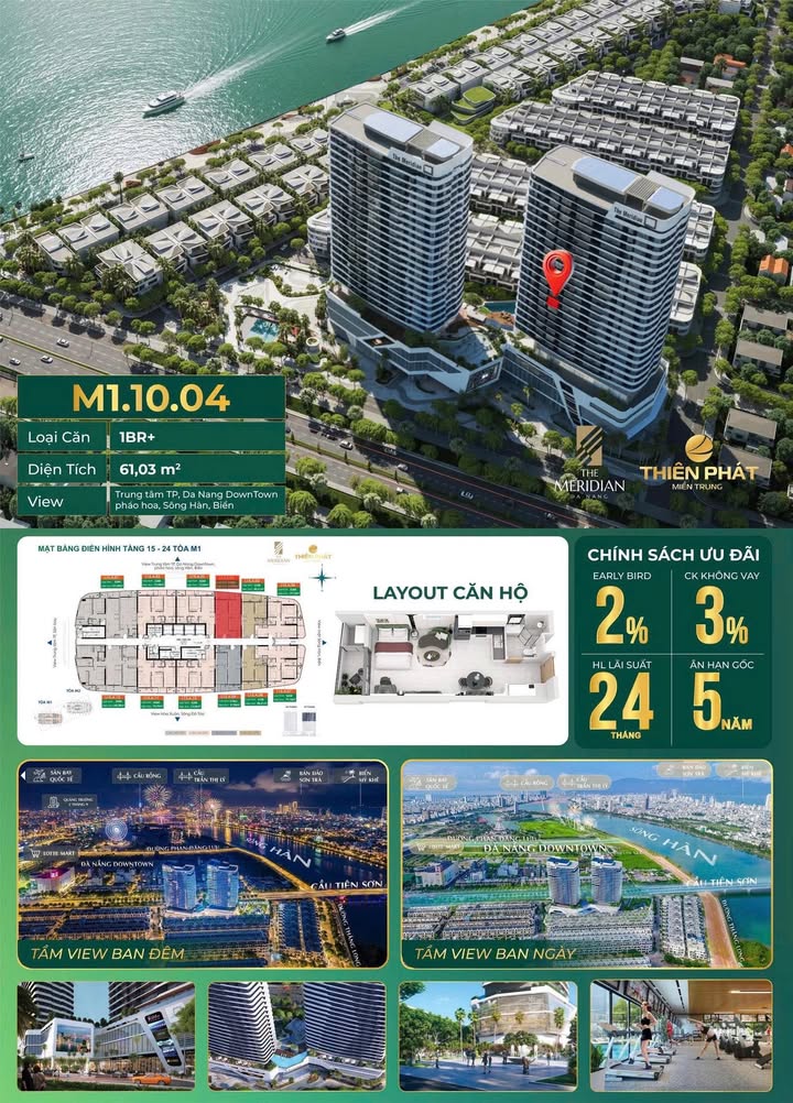 Căn hộ 1PN The Meridian Đà Nẵng 60.98m² - View sông Hàn lung linh
