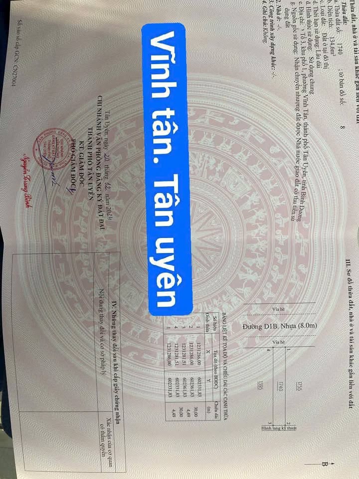 Đất thổ cư Vĩnh Tân 134m² giá 1.9 tỷ - Đường thông dài, gần khu công nghiệp!