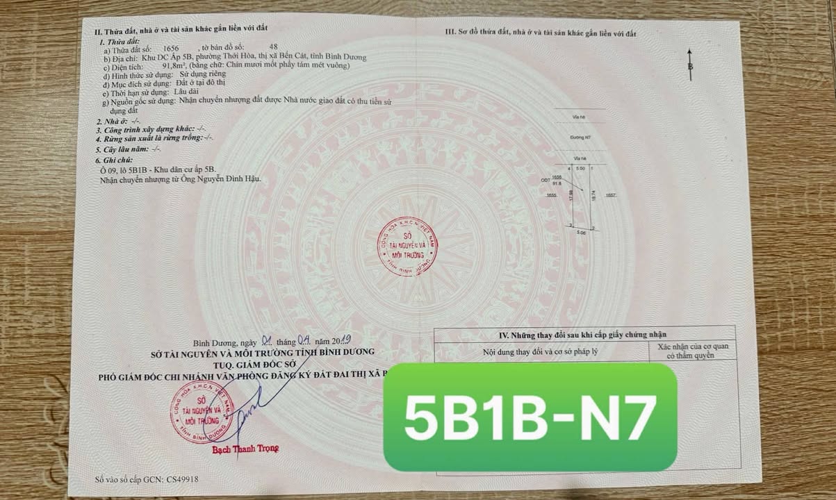 Đất nền Bến Cát, Bình Dương 92m² giá 1.5 tỷ - Cơ hội đầu tư hấp dẫn!