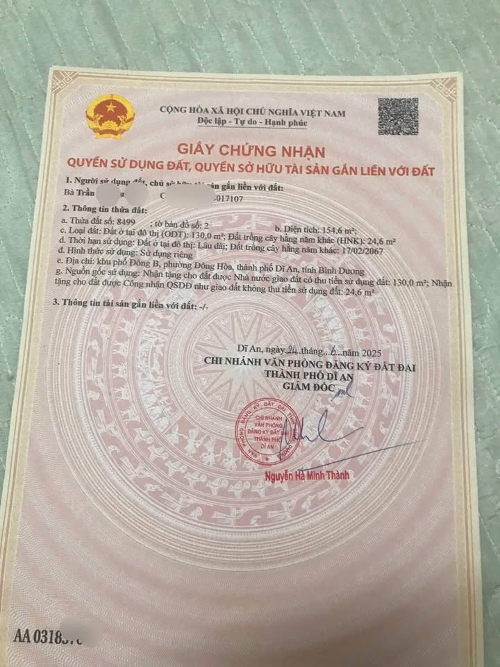 Đất mặt tiền đường Trần Quang Khải, Dĩ An 160m² giá 7.5 tỷ - Vị trí đẹp, đầu tư sinh lời!